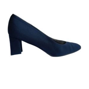 Stuart Weitzman Vintage Square Tow Low Block Heels Pumps Navy Blue 7.5